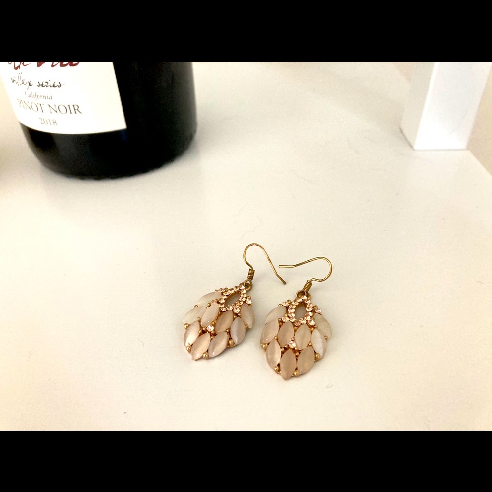 Rose gold white marble earring tree leaves shape